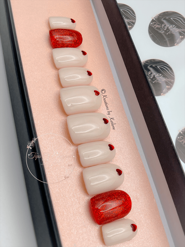 Ruby Red Hearts | Valentines | Pre-Designed Press-on Nail Set